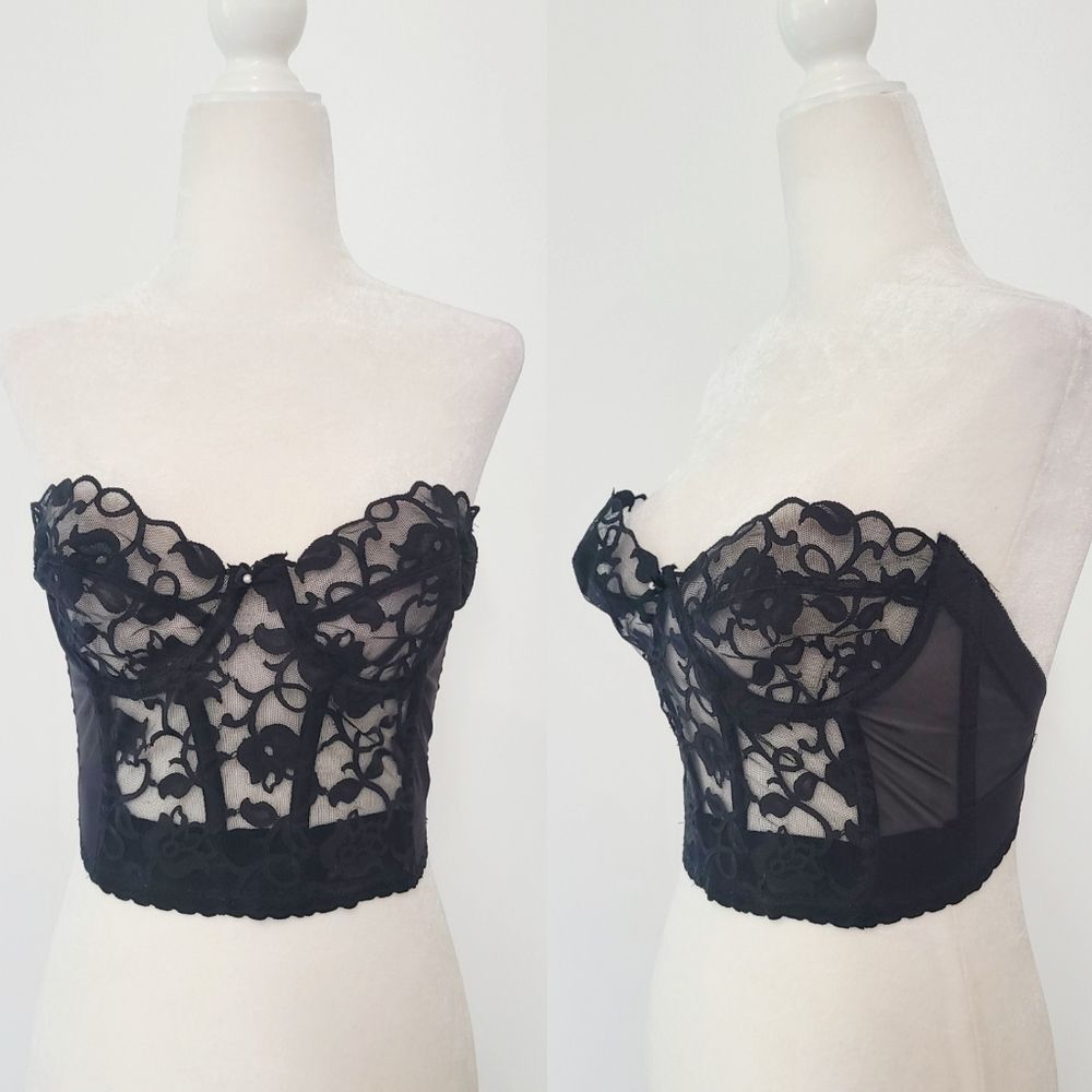 🔴SOLD🔴Vintage Victoria's Secret Gold Label Black Lace Bustier, 34C - Picture 2 of 14